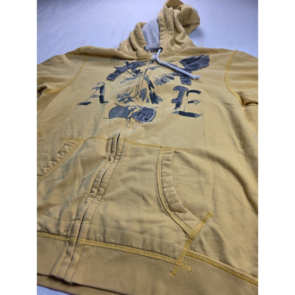 American Eagle Outfitters Mens XL Yellow Vintage Fit Full Zip Graphic Hoodie Y2K